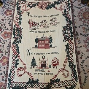 New Vtg Cotton Elegance Cotton Jacquard Throw Blanket Twas The Night Before Xmas